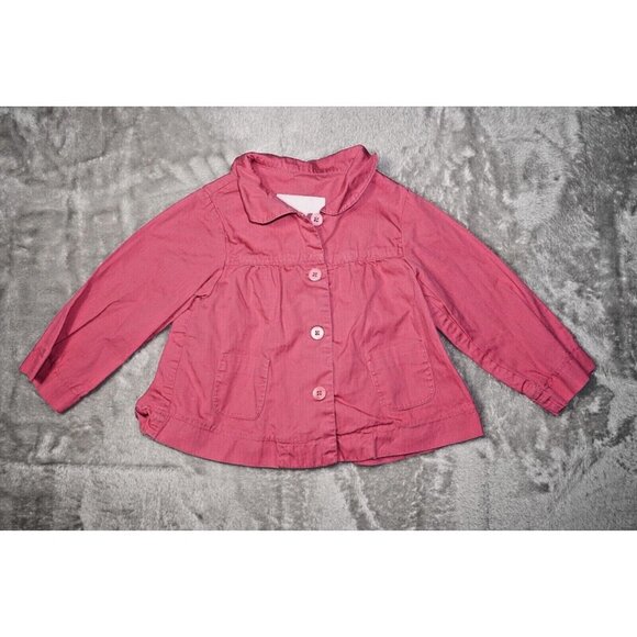 Jacadi Paris Baby Girl Jacket 18M 81cm Pink Lightweight Coat Peter Pan Collar - Picture 1 of 9